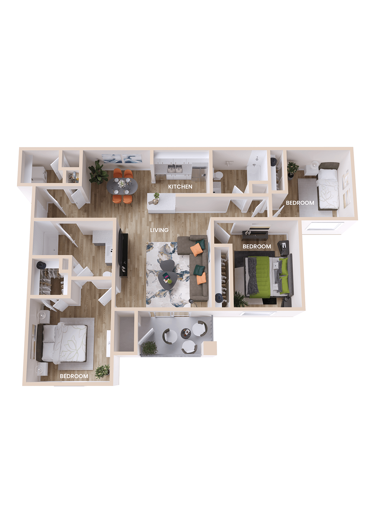 Floor plan for 3 beds, 2 baths, 1200 sqft